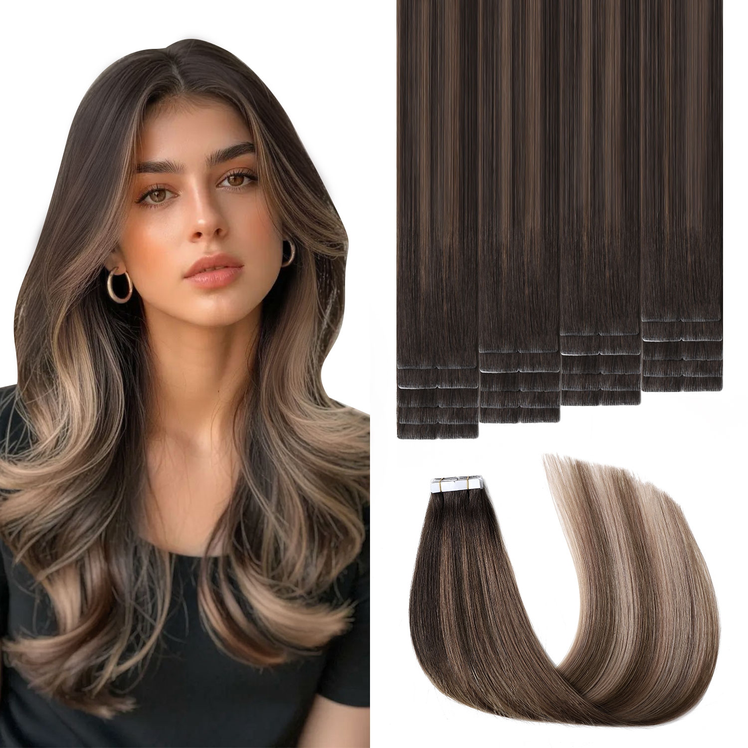 Invisible Tape In Extensions Real Hair - Sweetmet ผมต่อแบบเทปใส 20 ชิ้น 14-22 นิ้ว