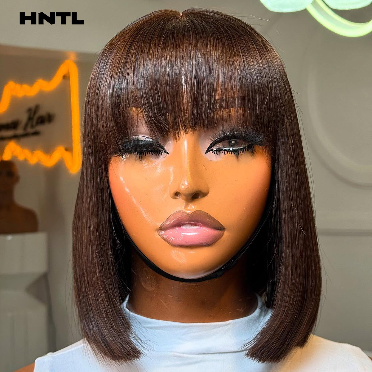 Pre Parted 13X4 Lace Front Bob Wig - วิกผมแท้สีน้ำตาลแบบไม่ต้องใช้กาว Wear & Go ขนาด 4x4