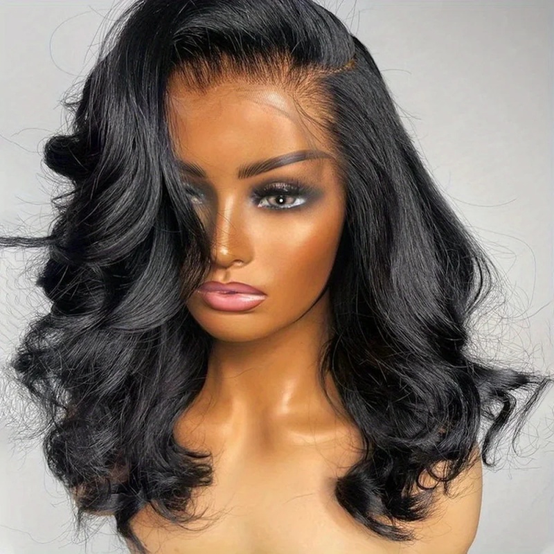 Glueless Wear And Go Human Hair Wig - วิกผมบ๊อบสั้นแบบลูกคลื่น 200% บอดี้เวฟ HD Lace Frontal