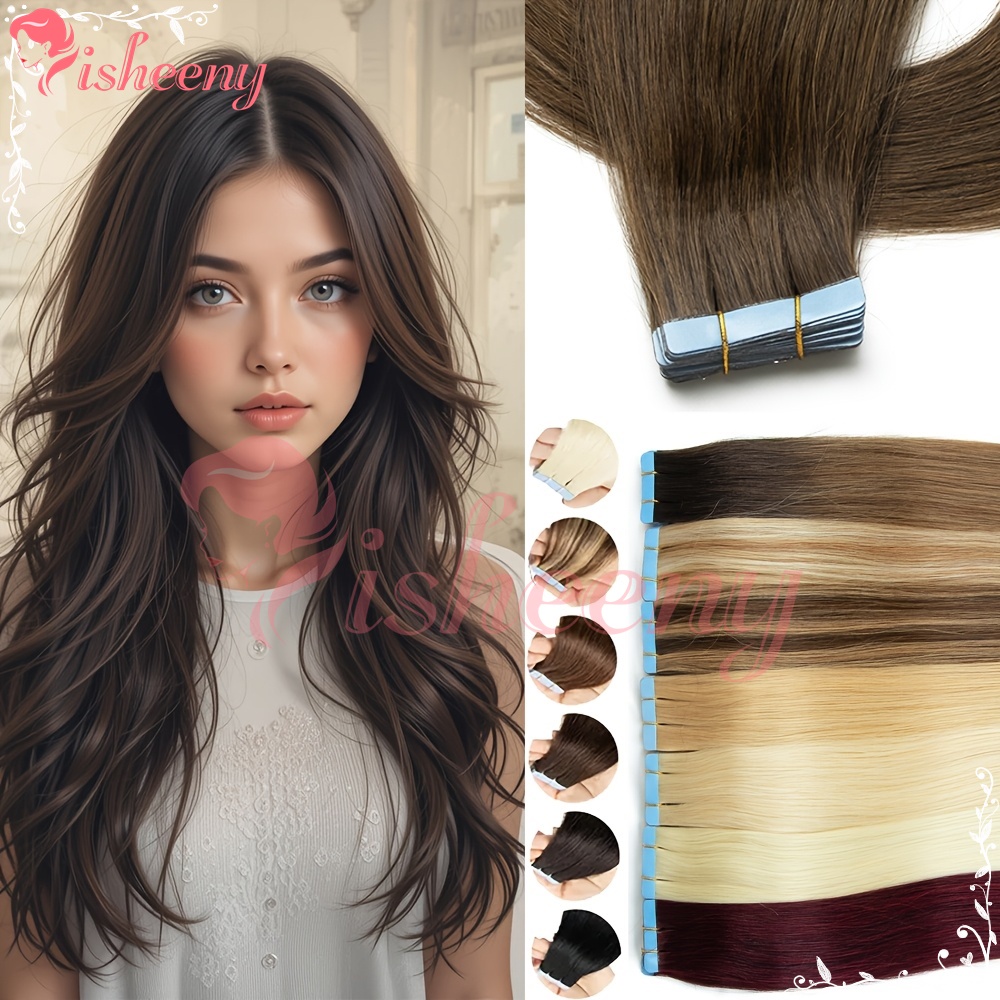 Invisible Tape In Extensions Real Hair - อิเชนนี่ ผมต่อแบบเทปตรง ผมแท้จากมนุษย์ ไร้รอยต่อ มองไม่เห็น แผ่นกาวแบบสกินเวฟท์