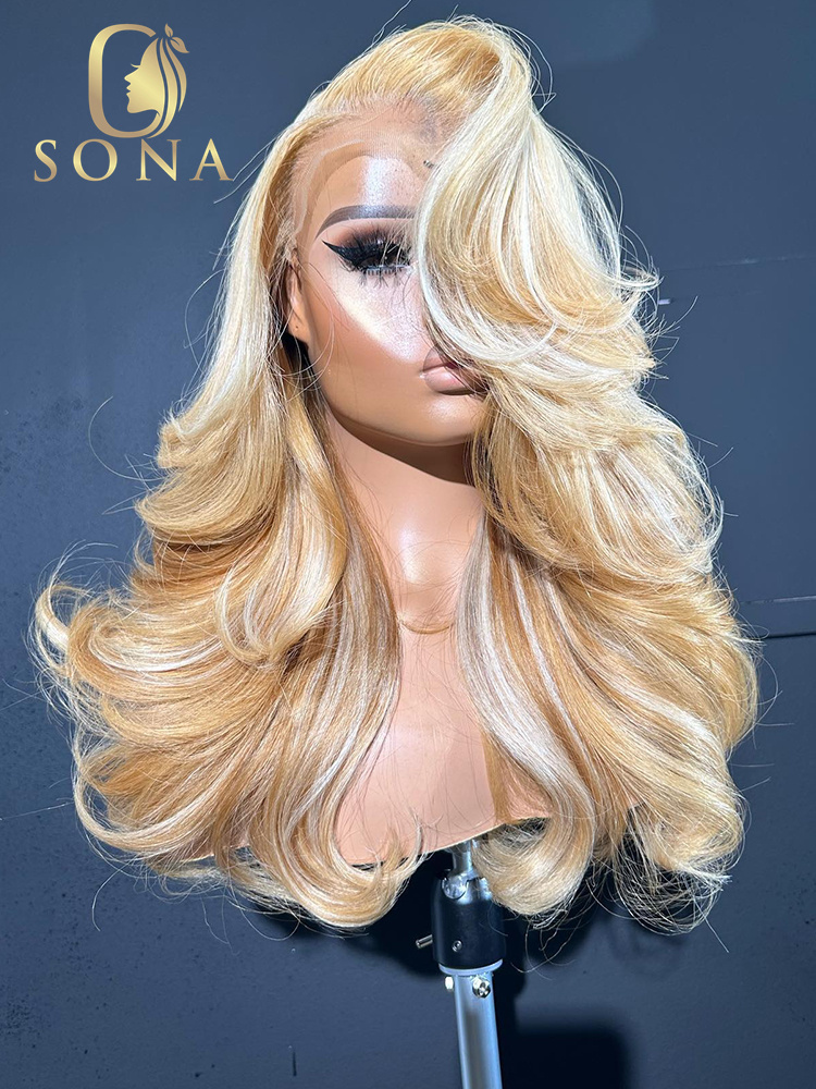 613 Blonde Body Wave Lace Front Wig - 613 # 27 # วิกผมหน้าผากลูกไม้แบบ HD