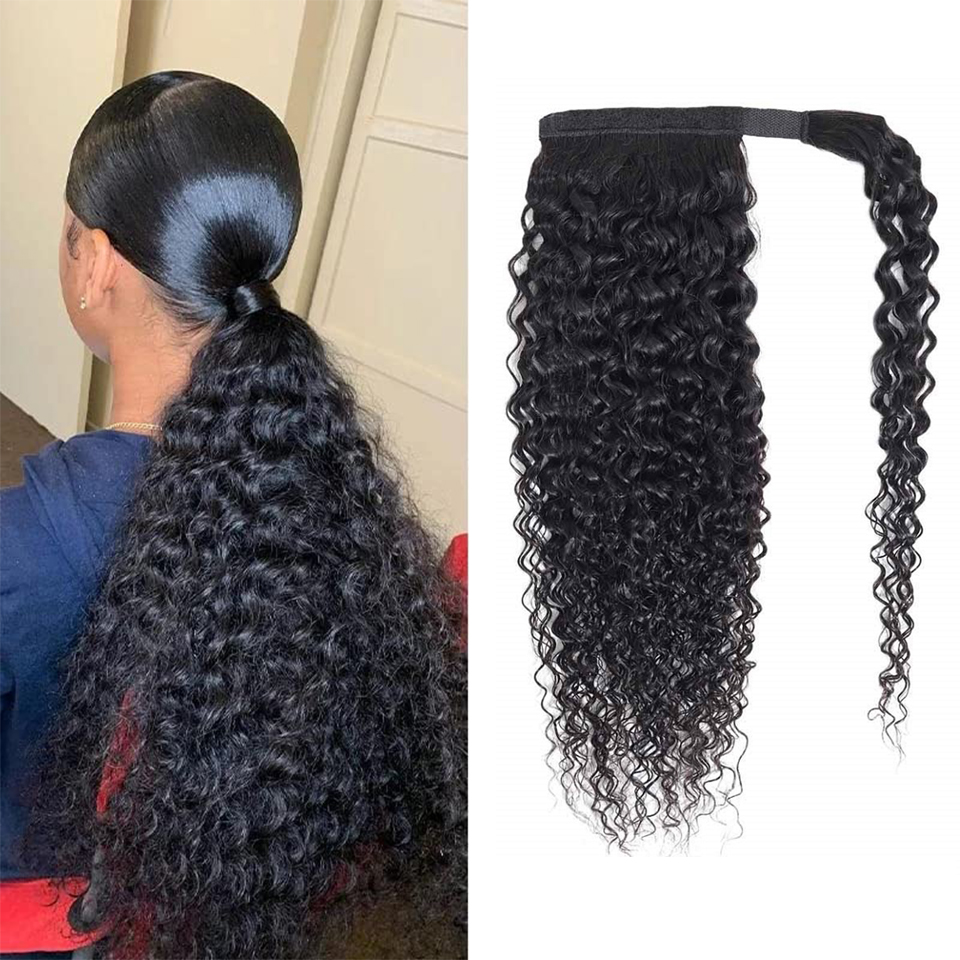 Seamless Clip In Hair Extensions Human Hair - ผมหางม้าแบบพันรอบ ทำจากผมมนุษย์แท้ แบบหยิกฟู ต่อผมหางม้าแบบหยิกฟู แฮร์พีชแบบหนีบ ต่อผมมนุษย์แท้