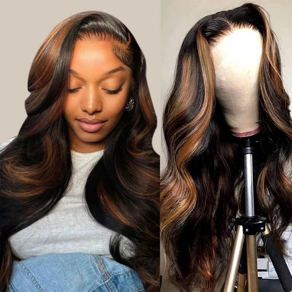 Hd Lace Frontal Wig Human Hair Pre Plucked - วิกผมแท้แบบลอนธรรมชาติ P1B30 วิกผมหน้าผากลูกไม้ HD 13x6 วิกไฮไลท์ผมแท้