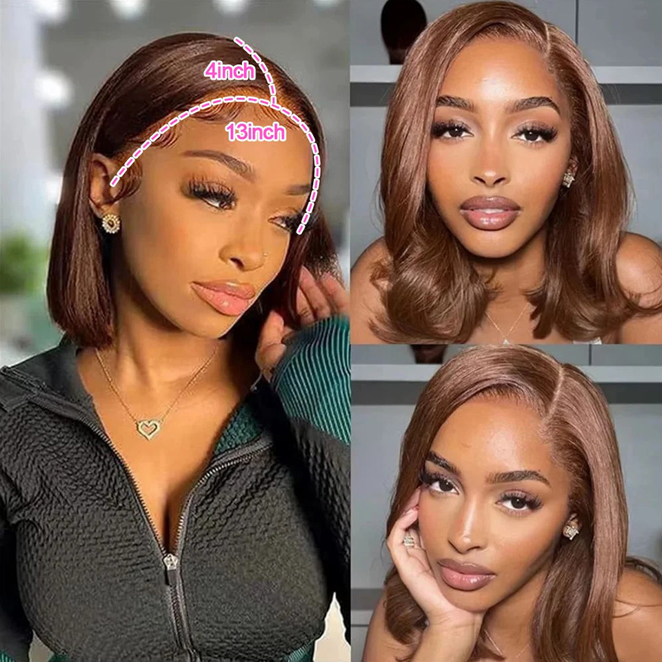วิกผมบ๊อบตรงสีน้ำตาลช็อกโกแลต  - Glueless Wear And Go Human Hair Wig บทวิจารณ์และราคา