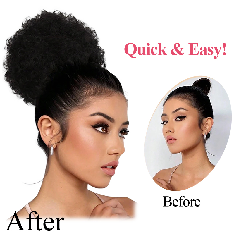 100% ผมมนุษย์ 8 นิ้วสั้น Afro  - Drawstring Afro Curly Puff Ponytail บทวิจารณ์และราคา