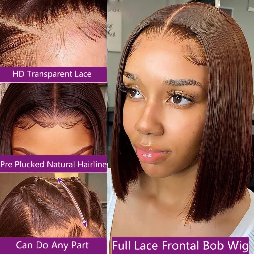 วิกผมบ๊อบสั้นสีน้ำตาลช็อกโกแลต - Pre Parted 13X4 Lace Front Bob Wig บทวิจารณ์และราคา
