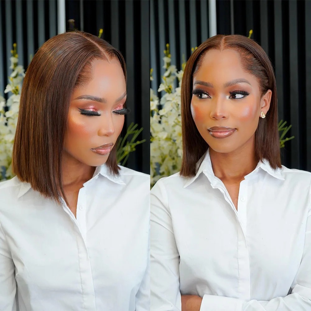 วิกผมสีน้ำตาลเข้ม 13x4 HD วิกผ - Pre Parted 13X4 Lace Front Bob Wig บทวิจารณ์และราคา