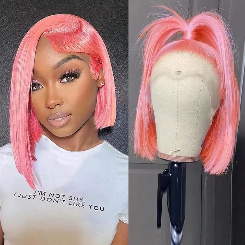 วิกผมบ๊อบสีชมพู 10 นิ้ว ผมแท้  - Pre Parted 13X4 Lace Front Bob Wig บทวิจารณ์และราคา
