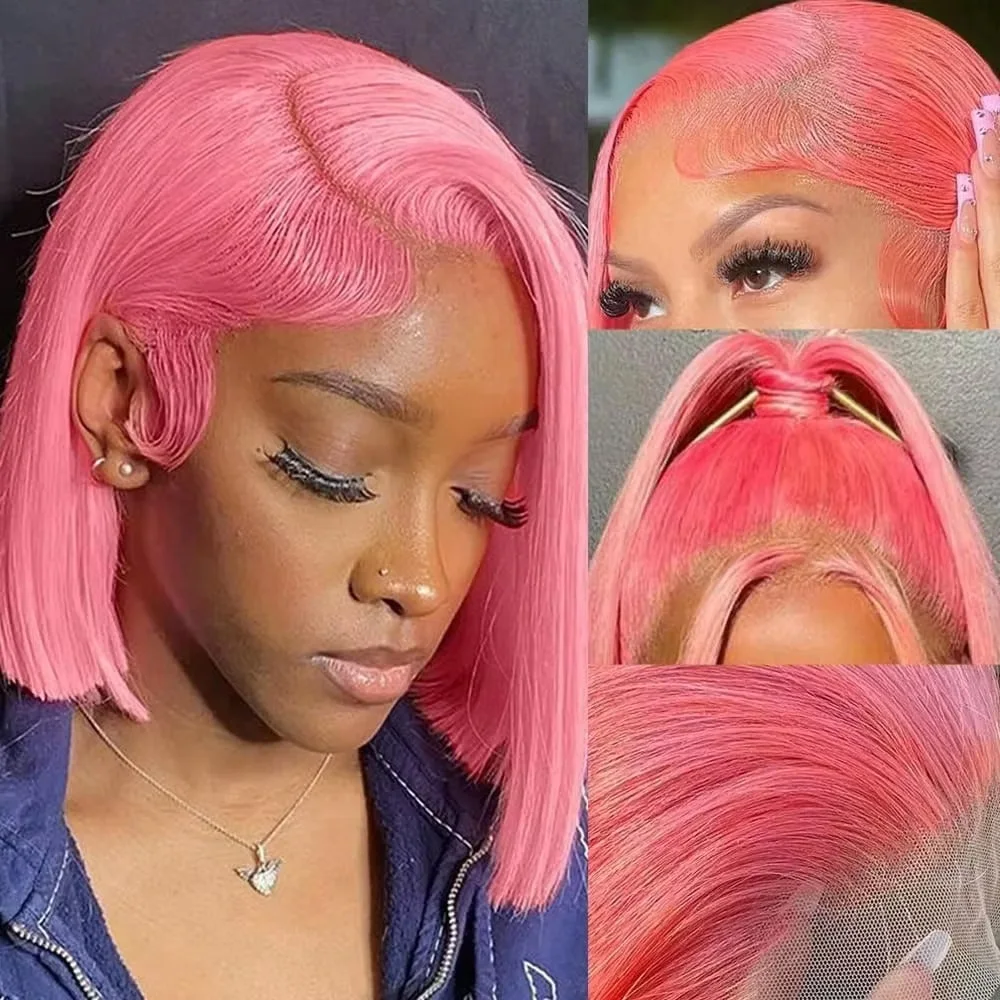 วิกผมบ๊อบสีชมพู 10 นิ้ว ผมแท้  - Pre Parted 13X4 Lace Front Bob Wig บทวิจารณ์และราคา