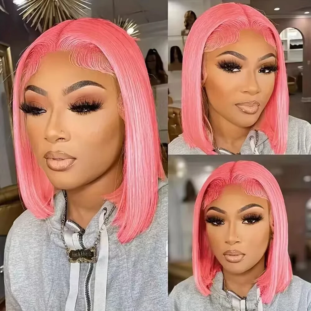 วิกผมบ๊อบสีชมพู 10 นิ้ว ผมแท้  - Pre Parted 13X4 Lace Front Bob Wig บทวิจารณ์และราคา